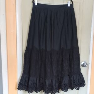 NWT Abercrombie & Fitch Large Petite Black Embroidered & Eyelet Maxi Skirt
